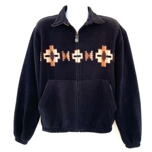 Vintage Roper Southwestern Aztec Fleece Jacket Mens L Black Zip USA
